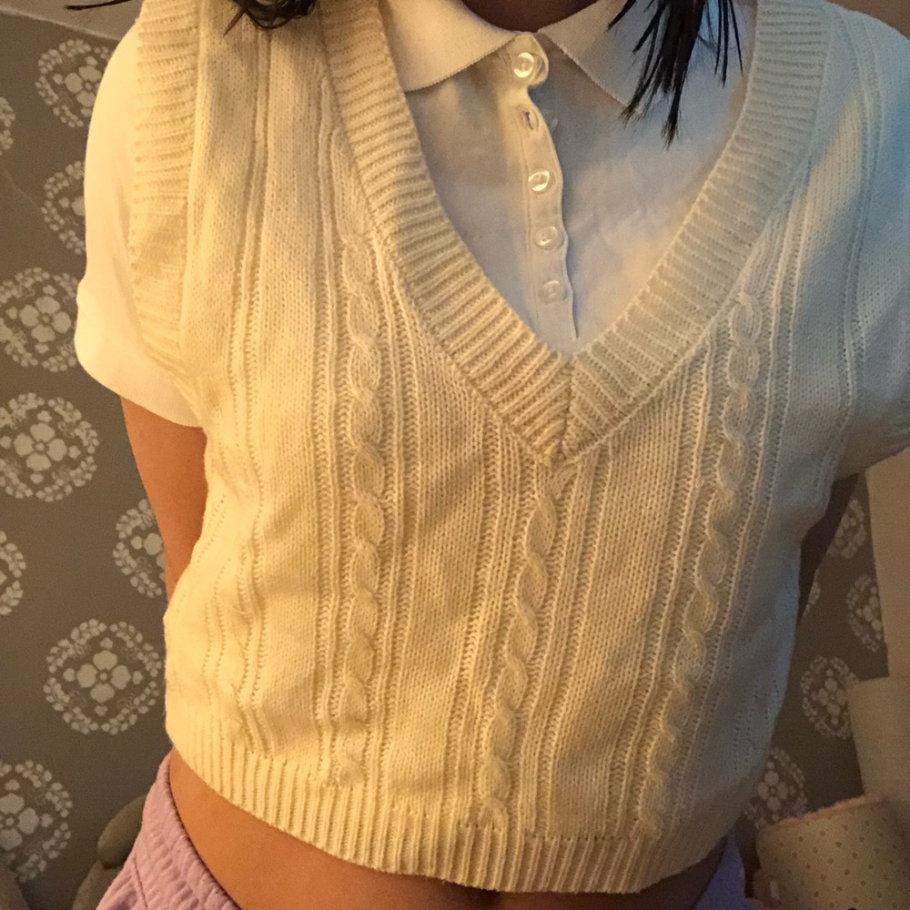 Cream Cotton Sweater Vest $20
